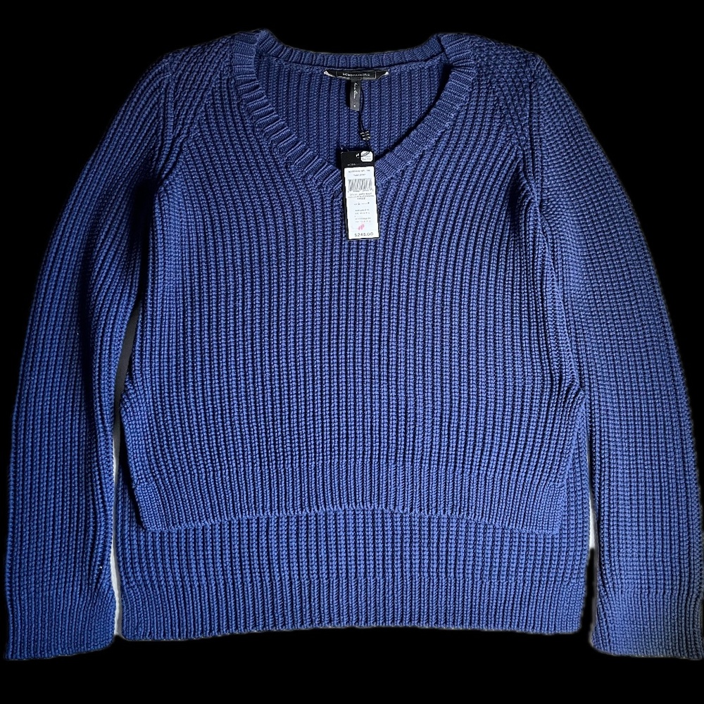 BCBG Max Azria Larissa High/Low Cotton Sweater Dark Navy (NWT)